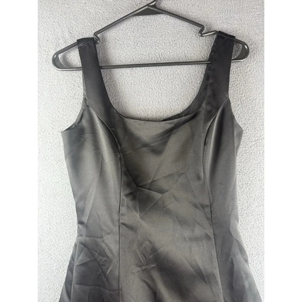 VTG Scott McClintock Black Satin Maxi Dress Square Neck Size 8 Made in USA